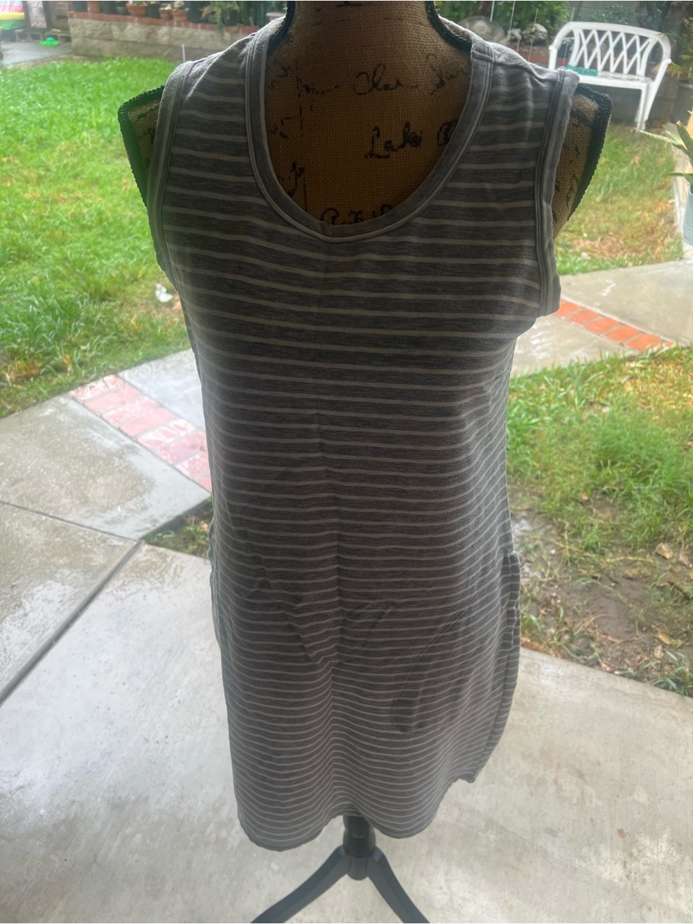 32 Degrees Gray & White Striped Sleeveless Tank Dress